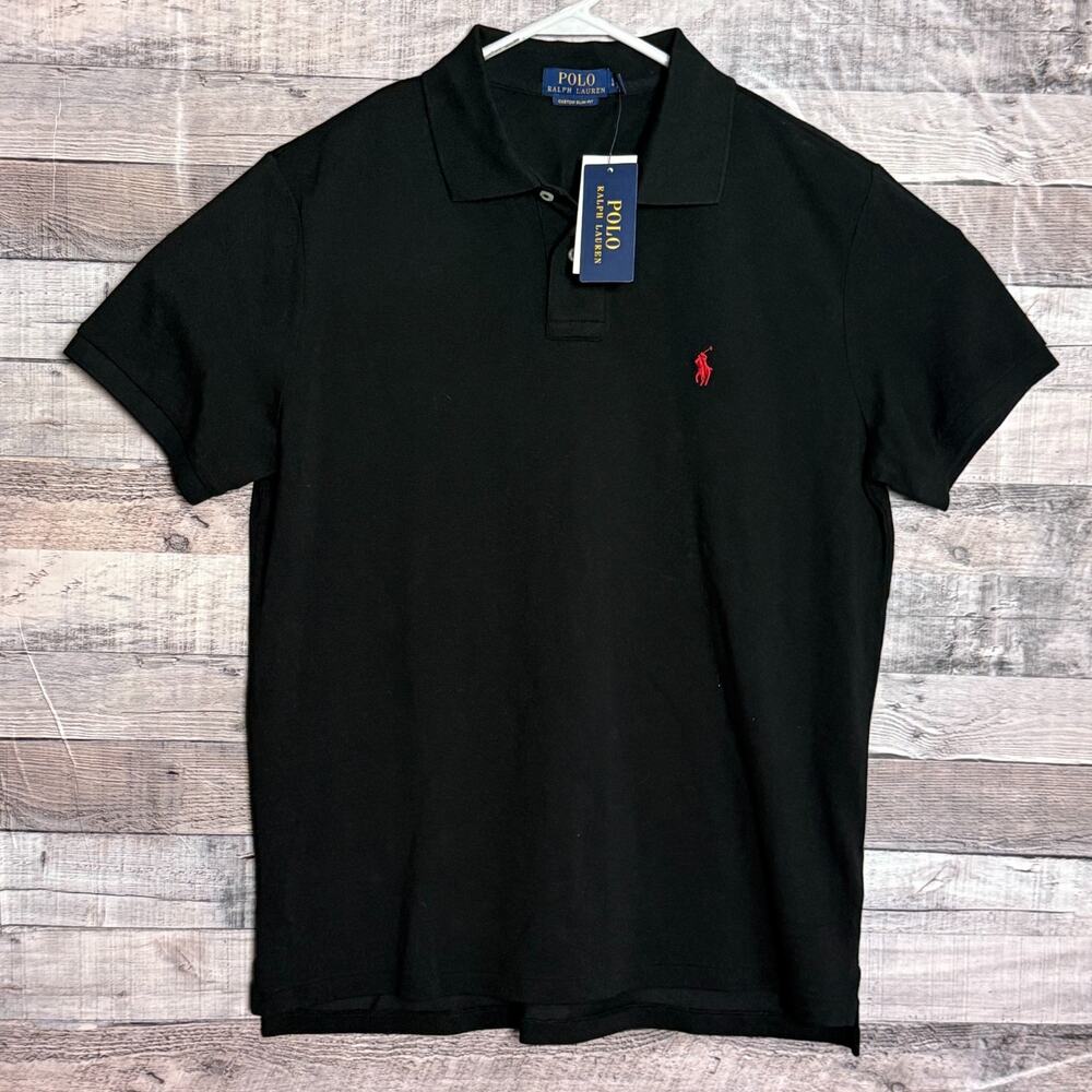 Polo Ralph Lauren Polo Shirt Custom Slim Fit Mens Large Black Pony Business NEW